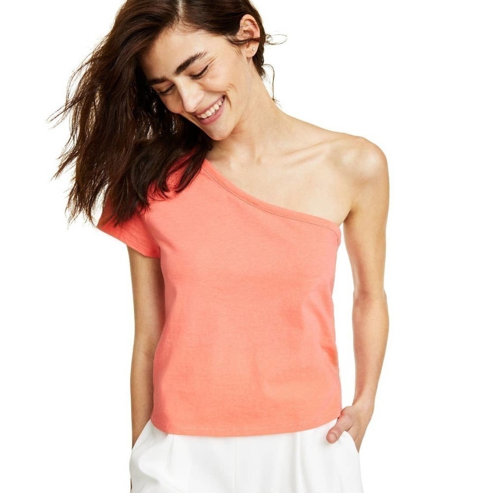 Bar III Women's One Shoulder T-Shirt Poppy Punch XXL